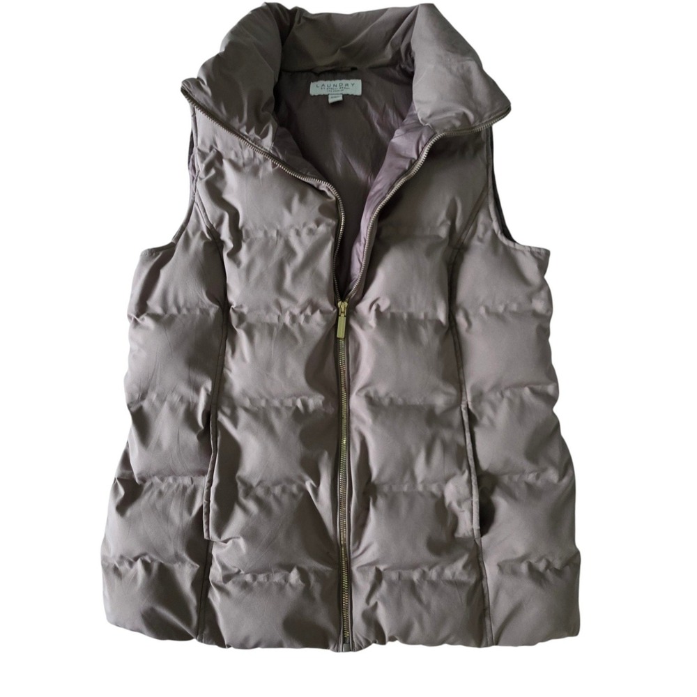 Laundry by Shelli Segal Womens Puffer Vest Taupe Mauve Quilted Zip Up Medium